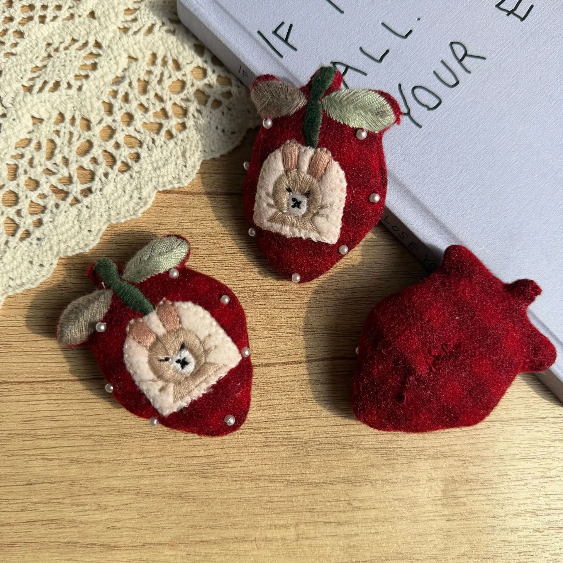 Stuffed Fabric Red Cat Strawberry Bunny DIY Hair Pin Semi Finished for Kids Shoes Socks Craft Accessory Premium High Quality
