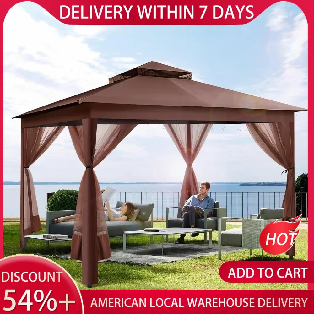 Gazebo withMosquitoNetting13x 13 Outdoor Gazebo Waterproof Canopy Tent with Double Roof Tops Shade for Patio, Outdoor decoration