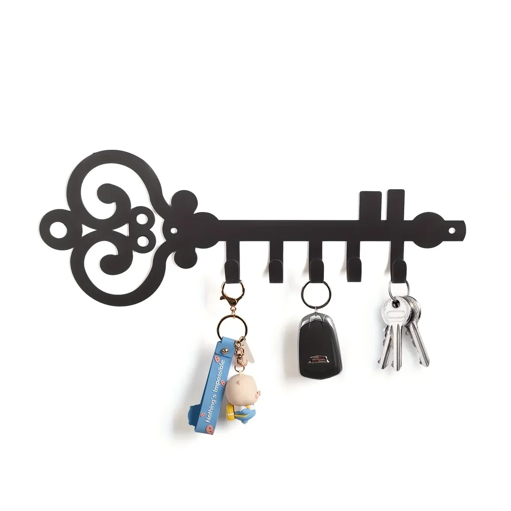 1pc Wall Mounted Key Holder, Key Storage Row Hooks For Wall Decorative , Black Metal Key Organizer Rack Hook for wall