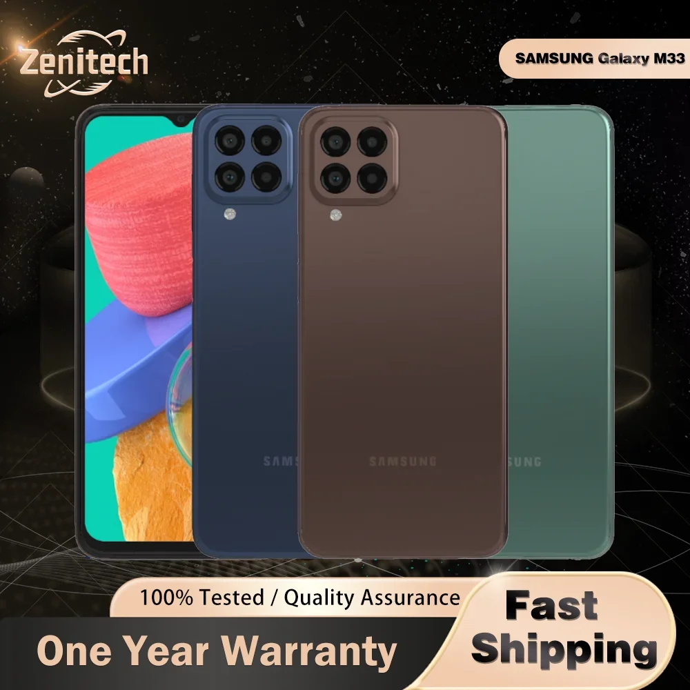 Smartphone Samsung Galaxy M33 M336B 5G d'origine, double carte SIM, 6,6'', 6 Go de RAM, 128 Go de ROM, NFC, 50MP+5MP+2MP*2+8MP, galaxy m33