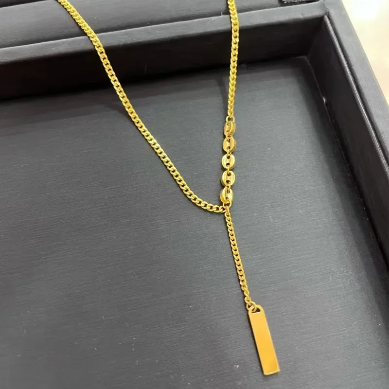 Collana in vero oro 9999 oro giallo 24 carati Shangping Ping An Sign Collana di lusso leggera Lucky Sign Niche