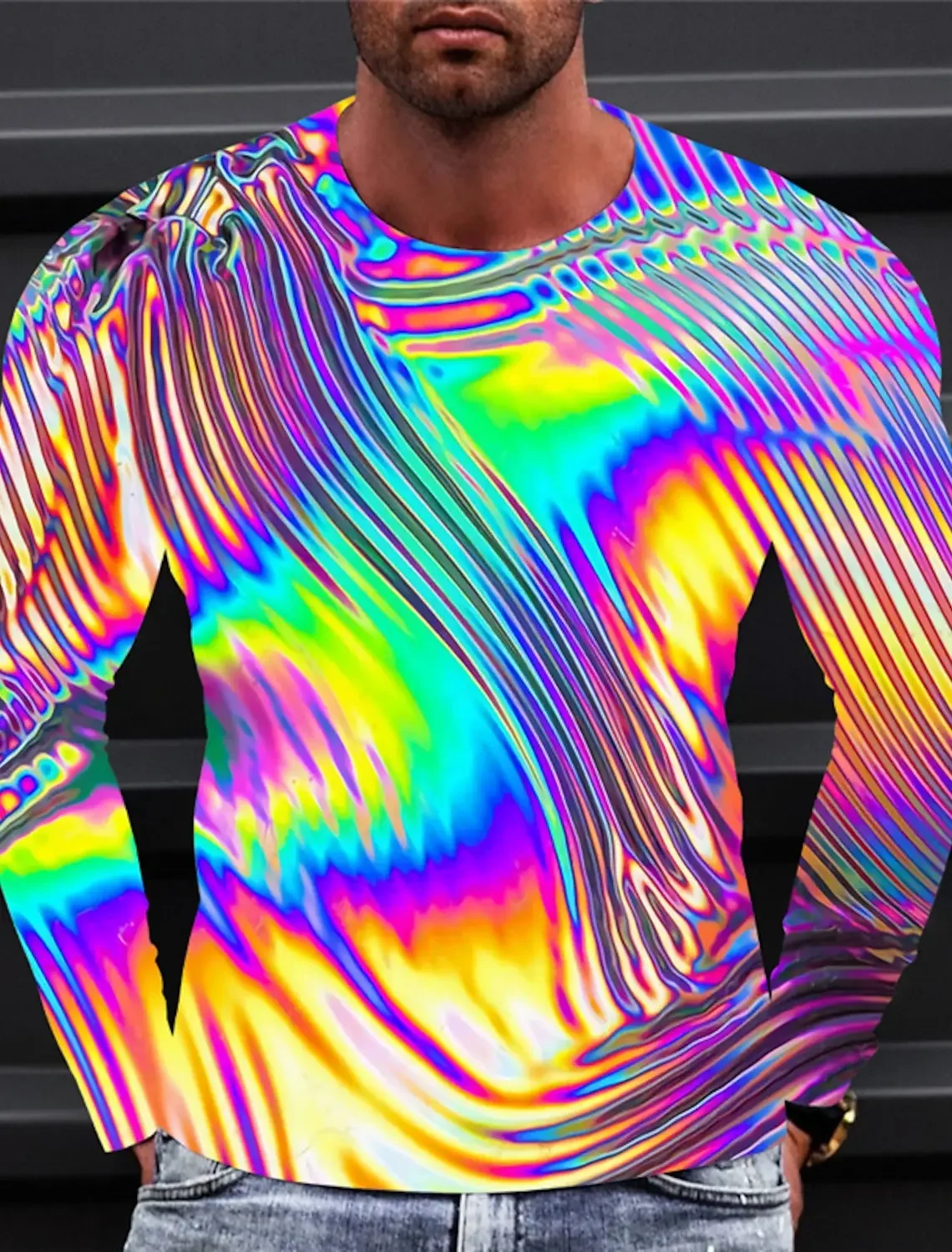 Crew Neck Clothing Apparel 3D Print Outdoor Daily Long Sleeve Vintage Fashion Men's T-shirt Tee Graphic Gradient Metallic Shirt