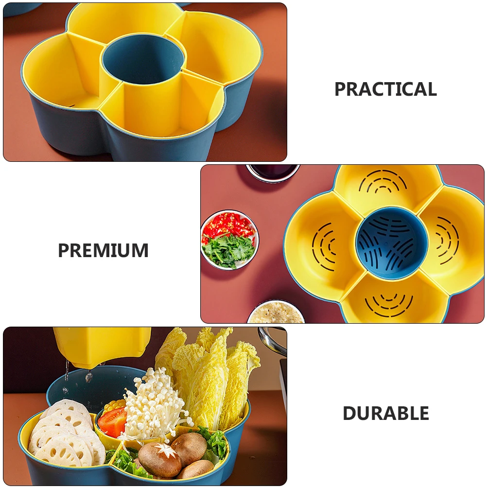 

Double Layer Fruit Plate Draining Basket 2 Tiers Kitchen Vegetable Storage Multi grid PP Material Water Filter