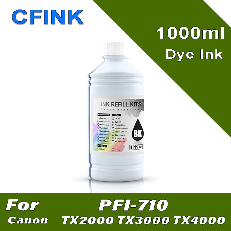 CFINK for Canon PFI-710 PFI710 1000ml Bottle Refill Dye ink for Canon TX2000 TX3000 TX4000 printer 5 Colors