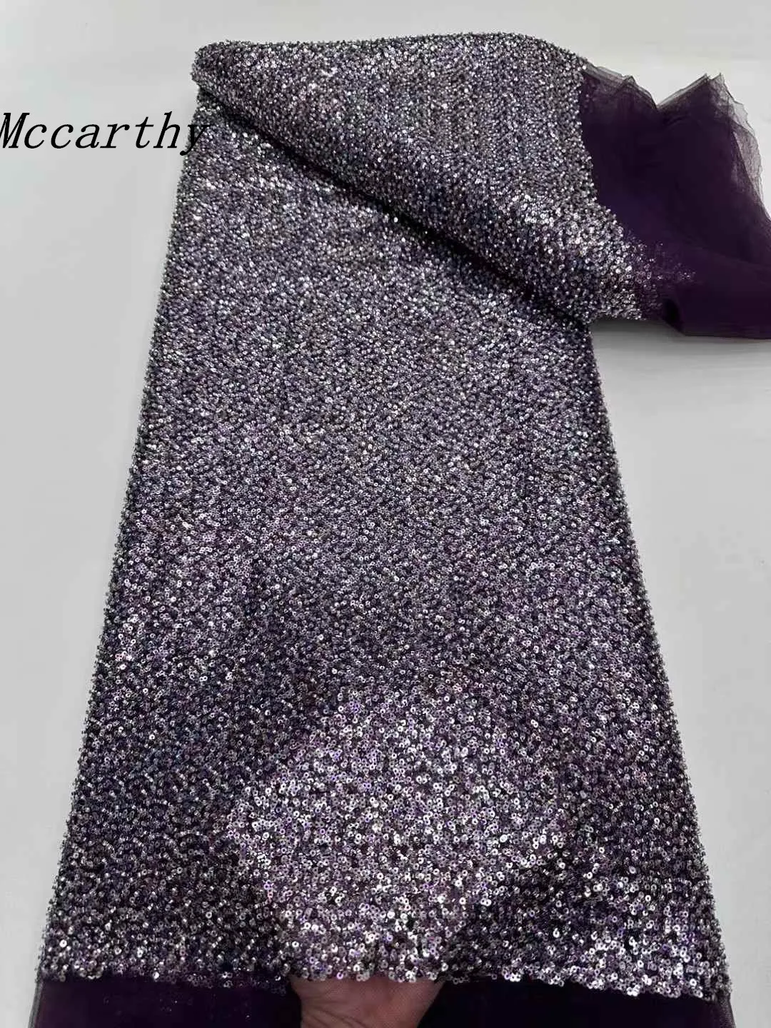 

5Yards African Beaded Lace Fabric 2025 High Quality French Luxury Beads Nigerian Sequins Tulle Lace Fabric for Wedding Dress