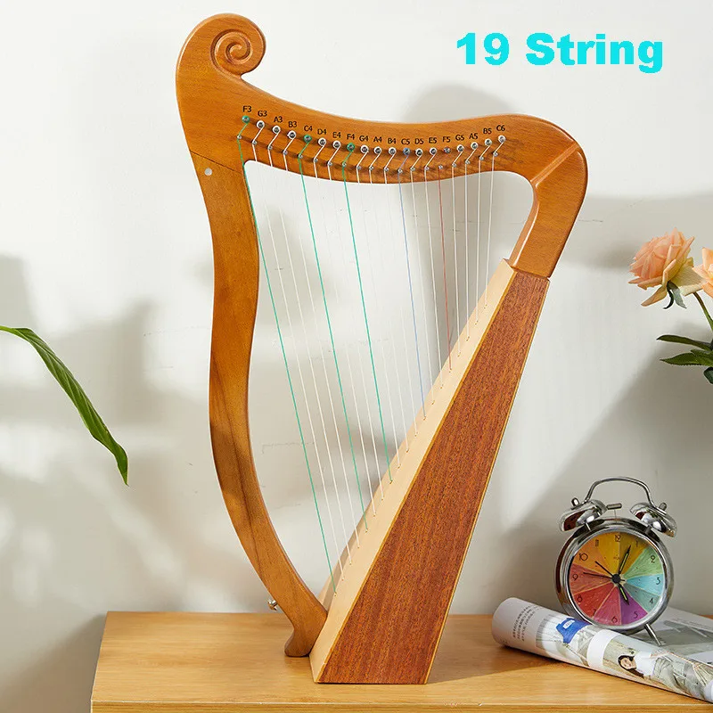 19 String Lyre Piano Solid Wooden High Quality Lyre Harp Portable Musical Instrument Stringed Instrument with Tuning Wrench