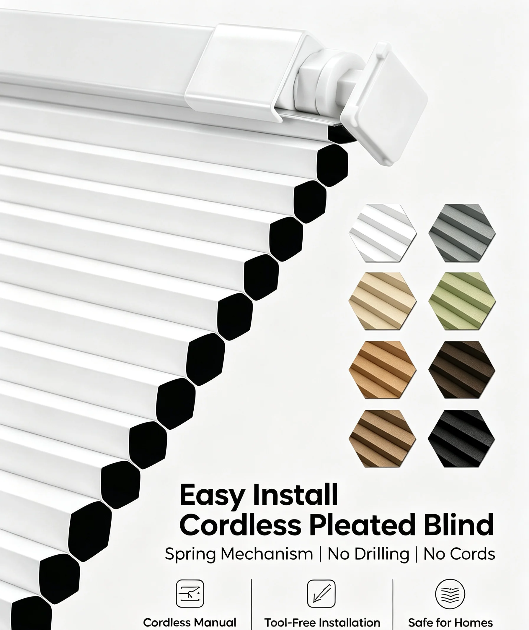 2026 New No Drilling 100% Full Blackout Fabric Keep Warm And Protect From Heat Cordless Manual Honeycomb Blinds For Windows
