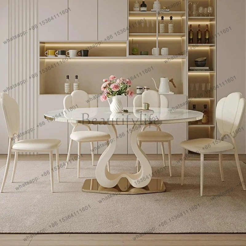 LJY Modern cream style rock slab dining table retractable folding square and round dual purpose dining tables and sets of 6 4 ch
