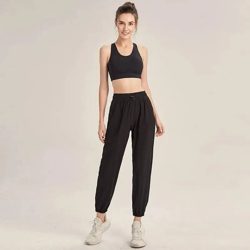 

Женские спортивные штаны с карманами, однотонные, свободные, для йоги, дышащие, быстросохнущие, уличные брюки для бега, спортивные брюки, одежда