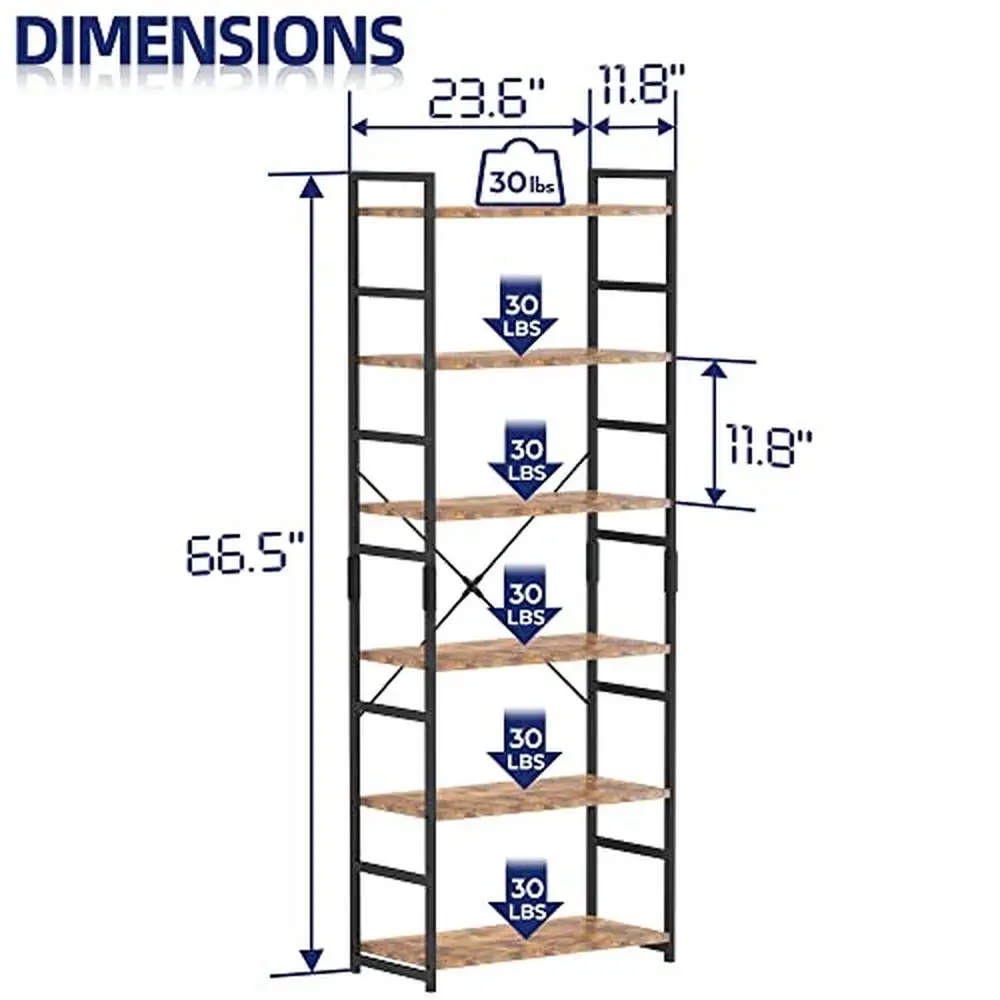 6-stufiger Bücherregal regal aus Metall, robuster und langlebiger Home-Office-Rack im modernen Stil