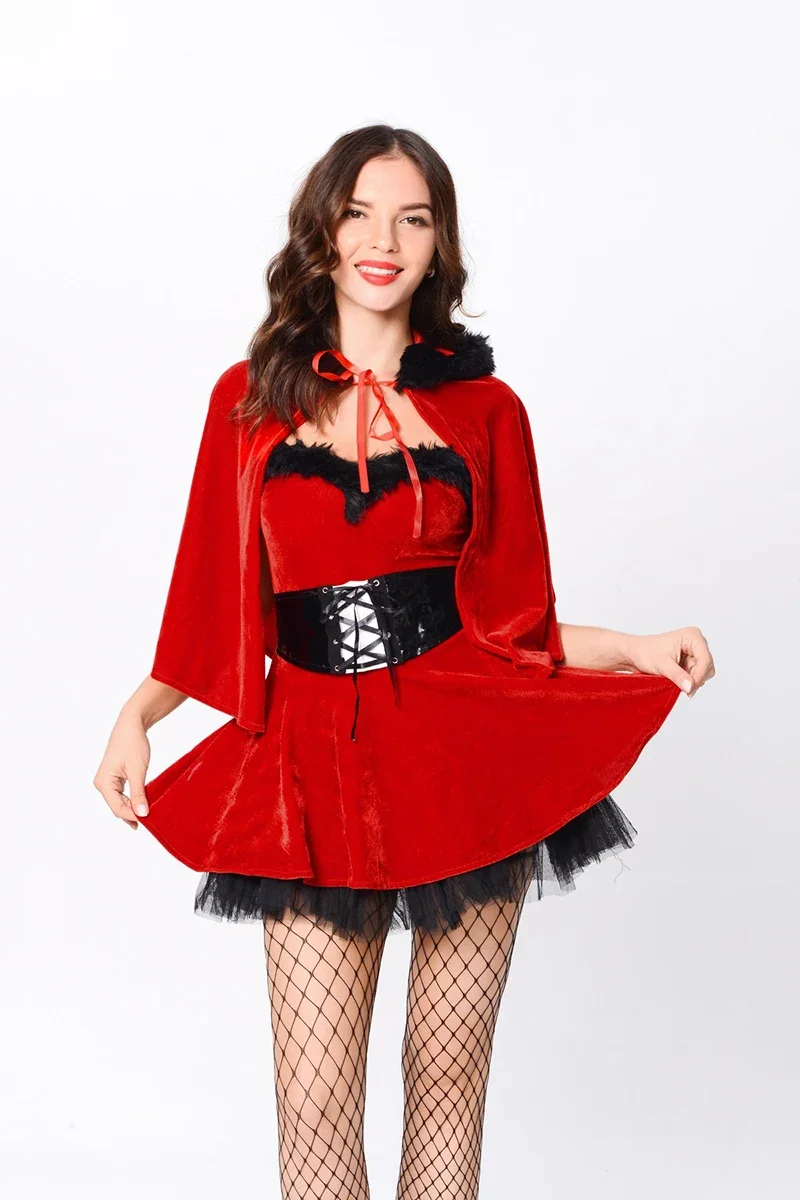 

Mrs. Claus Sheath Dress + Hooded Cape Costume Santa Claus Cosplay Red Dress Christmas New Year Masquerade Cosplay Costume