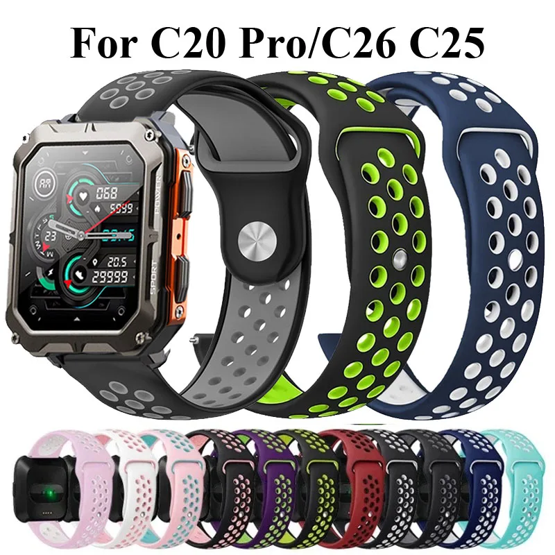 22 مللي متر تنفس سيليكون حزام ل C20 برو Smartwatch الرياضة سوار كوريا حزام الساعات ل C25 C26 الرياضة لينة معصمه الفرقة