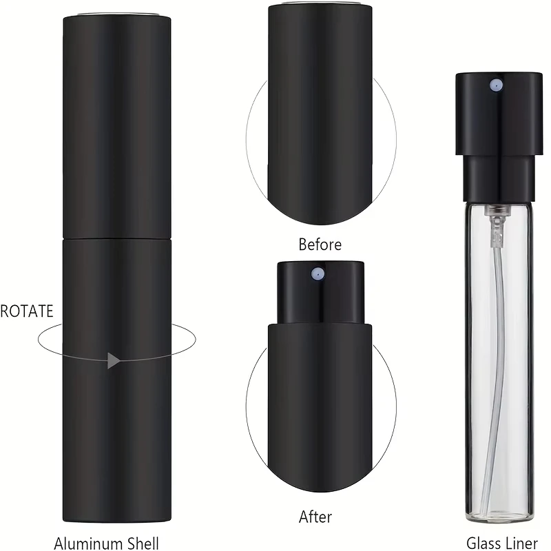 10ml Reise-Parfümzerstäuber, Nachfüllbarer Duftbehälter, Leere Sprühflasche für Mini-Sprühflaschen (Schwarz) ﻿