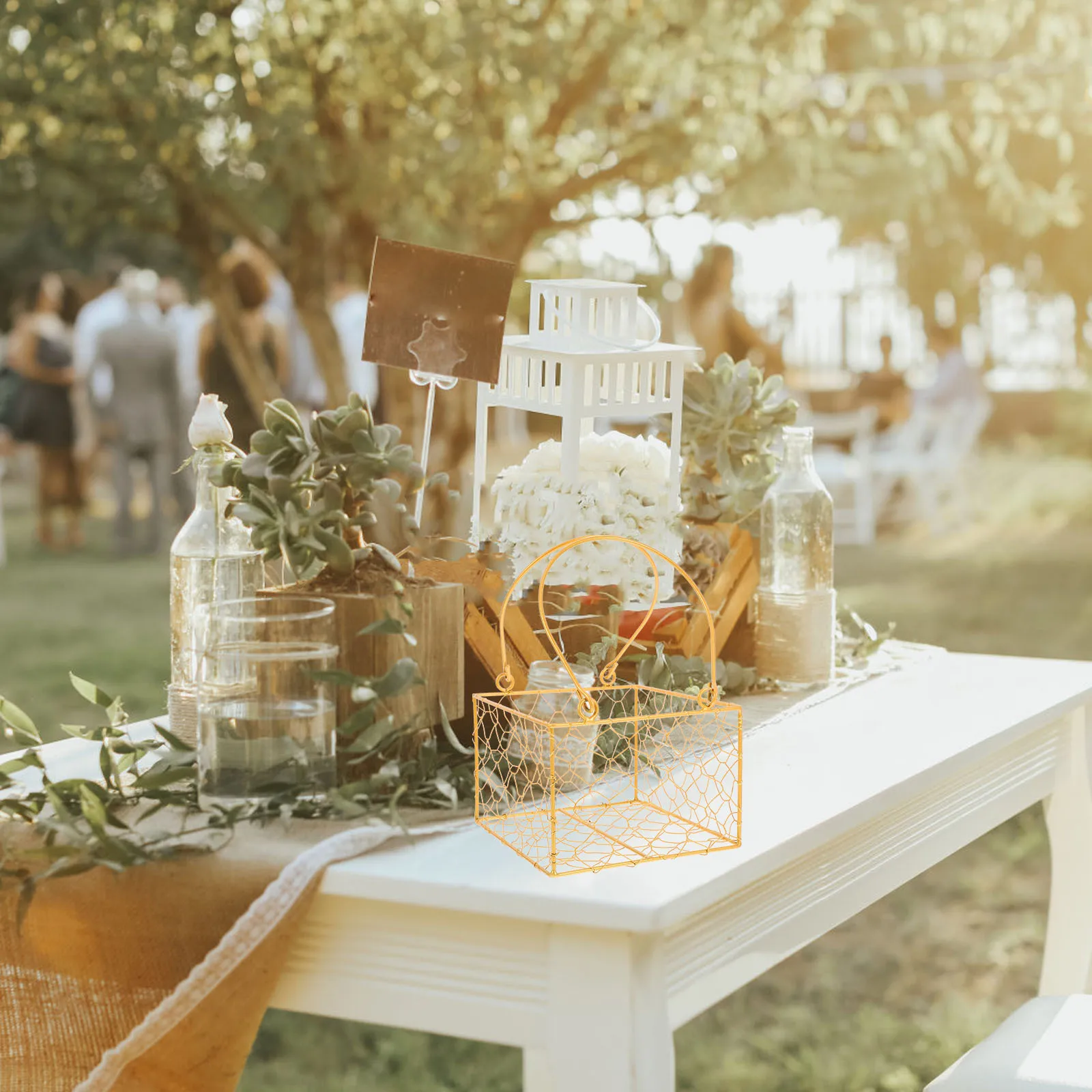 سلال سلة بمقابض زهرة زفاف أنيقة لحفلات الزفاف المعدنية