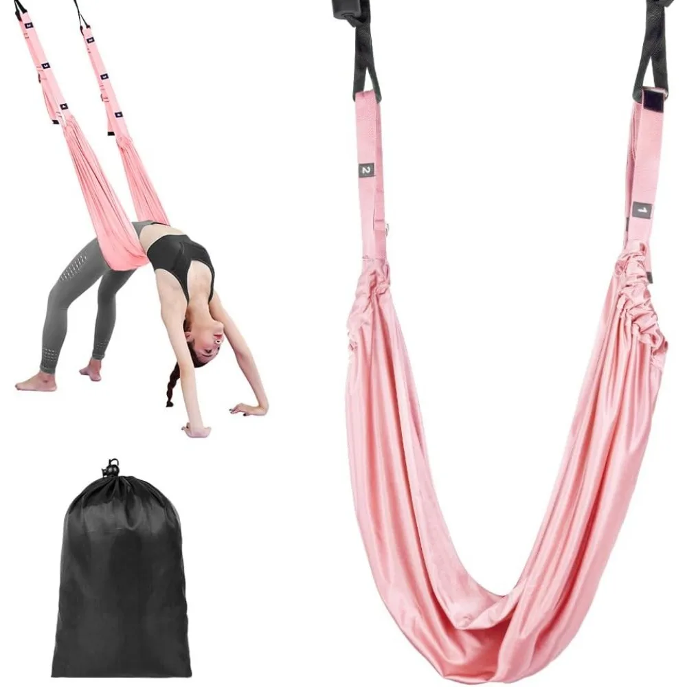 Sangle de yoga avec ancre de porte pour yoga aérien, ballet, pilates, gymnastique, réglable en hauteur, haute élasticité, rose, 1 pièce