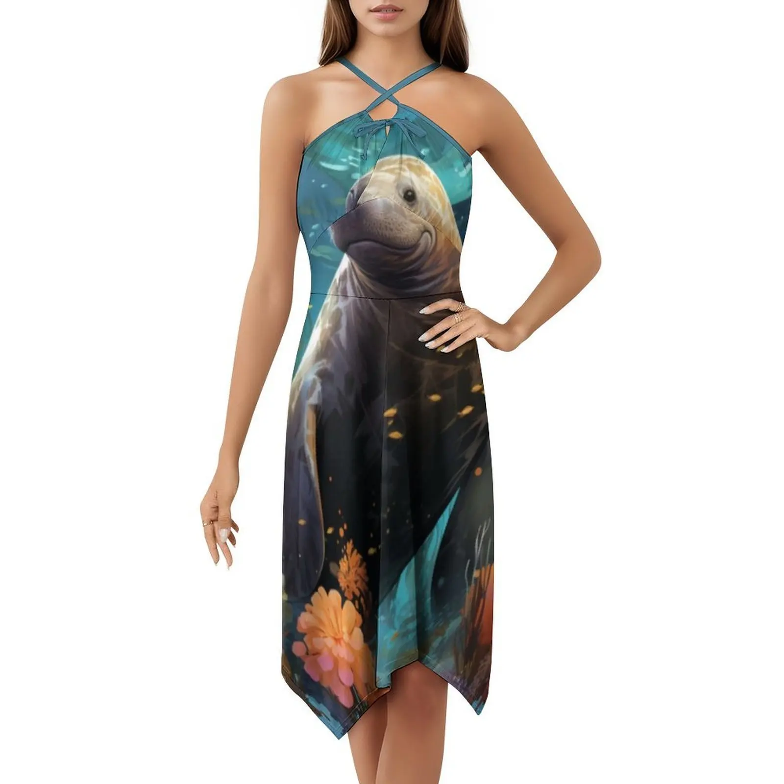 فستان خروف البحر السعيد اللطيف في المحيط مع زهور على شكل قلب فستان أنيق للحفلات الصيفية للنساء حيوان خروف البحر #5