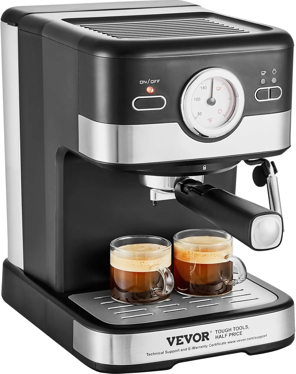 Espresso Machine, 15 Bar Semi-Automatic Espresso Maker with Milk Frother Steam Wand for Latte and Cappuccino, with Temp Gauge