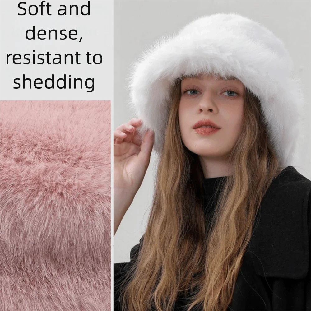 

Personality Fluffy Hat Artificial Fur Hat Warm Thickened Plush Bucket Hat Imitation Fur Ear Protection Hat Winter Cap Cycling
