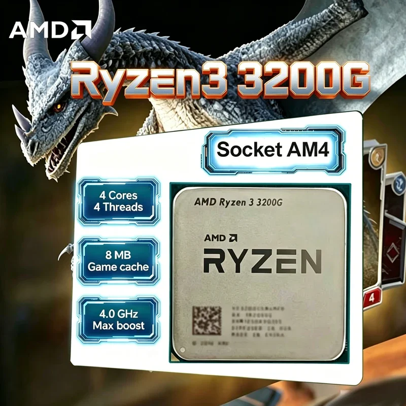 CPU AMD Ryzen 3 3200G R3 3200G Zen+ 12nm 4C4T 3.6-4.0GHz 4MB L3 APU Radeon Vega8 Graphics Socket AM4 (Producto sin Empaque)