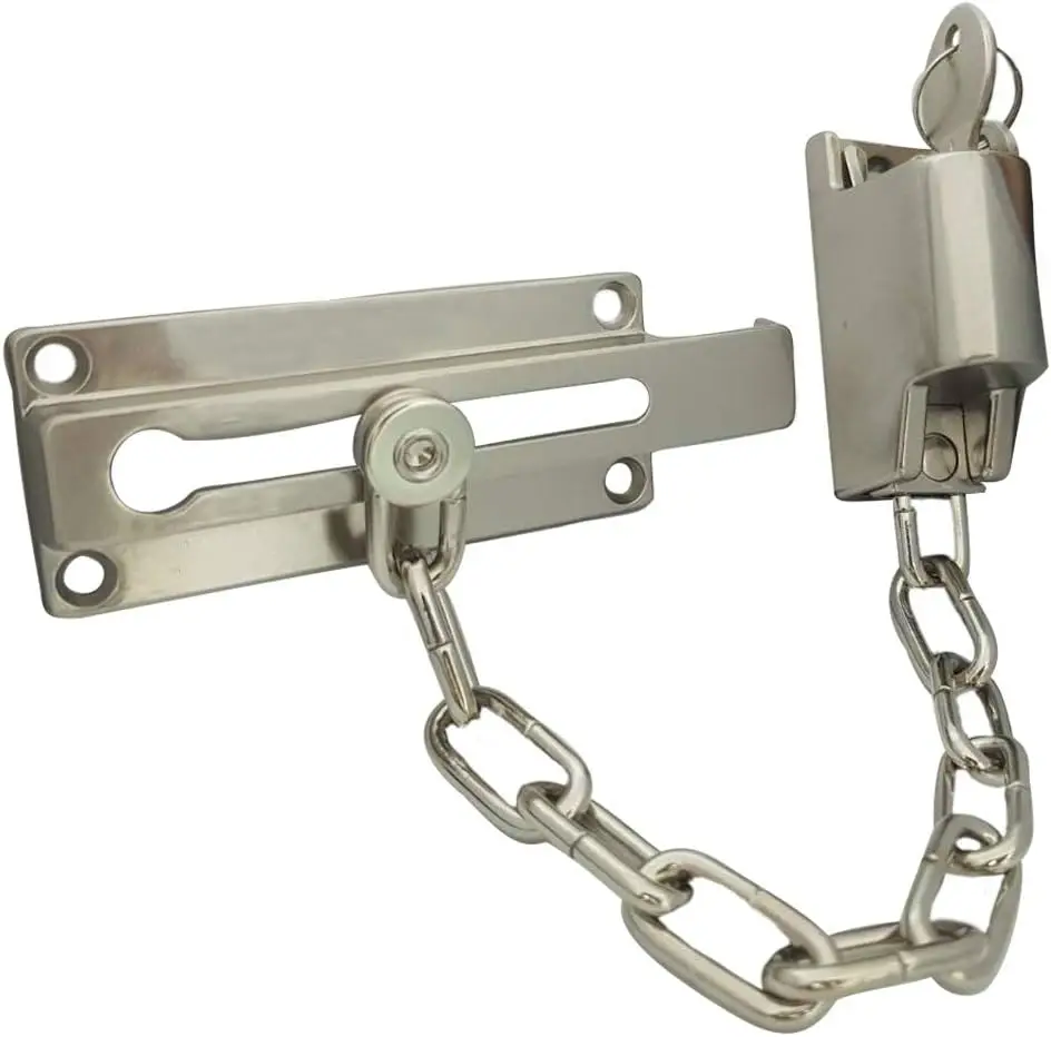 

Keyed Chain Door Lock, Die Cast, Satin Brushed Nickel, Opens with or without Key