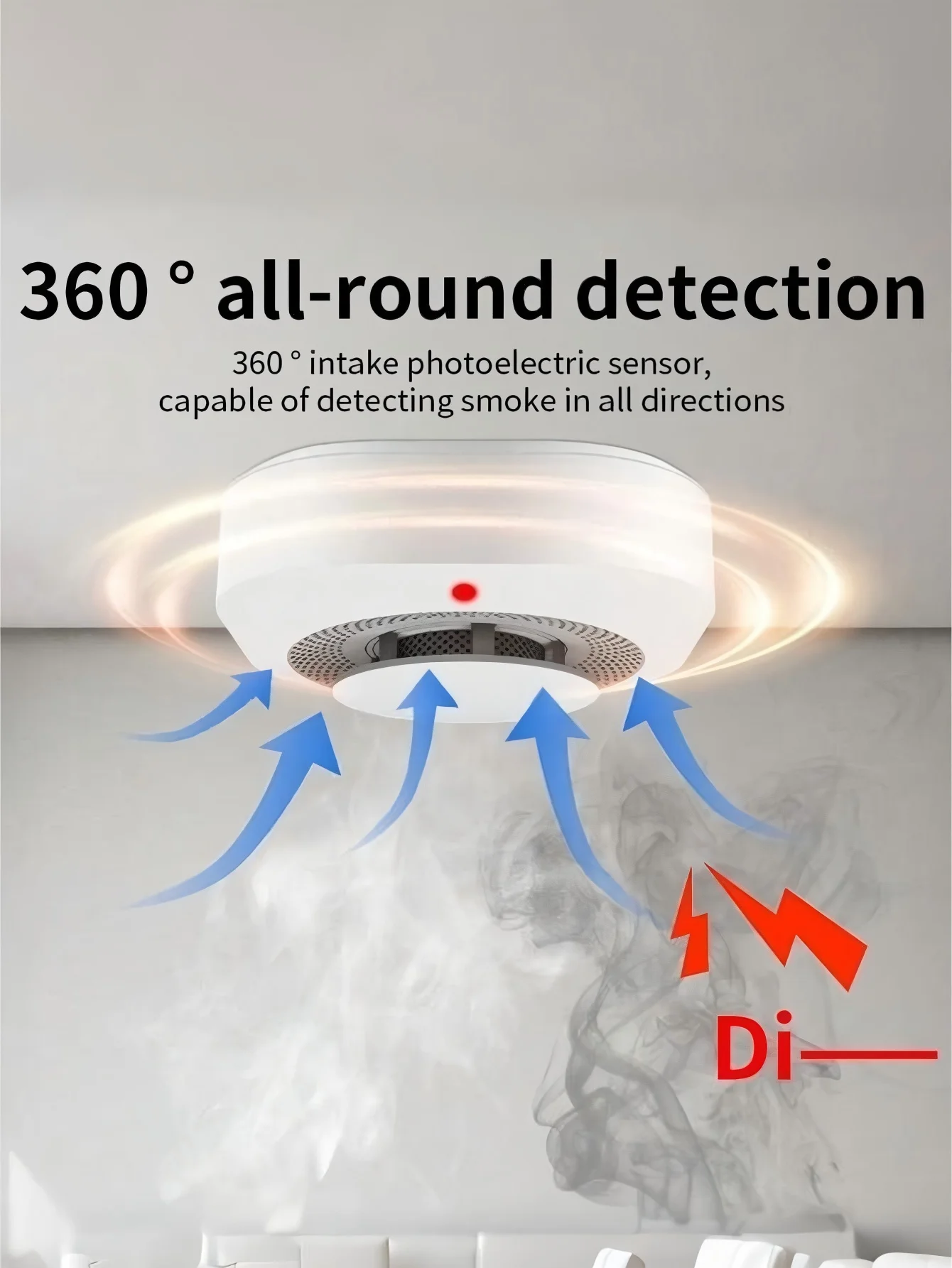 إنذار دخان لاسلكي مع إنذار صوت وضوء LED، تذكير بالبطارية المنخفضة، مستشعر الحماية من الحرائق المنزلية والتجارية (البطارية غير متضمنة)