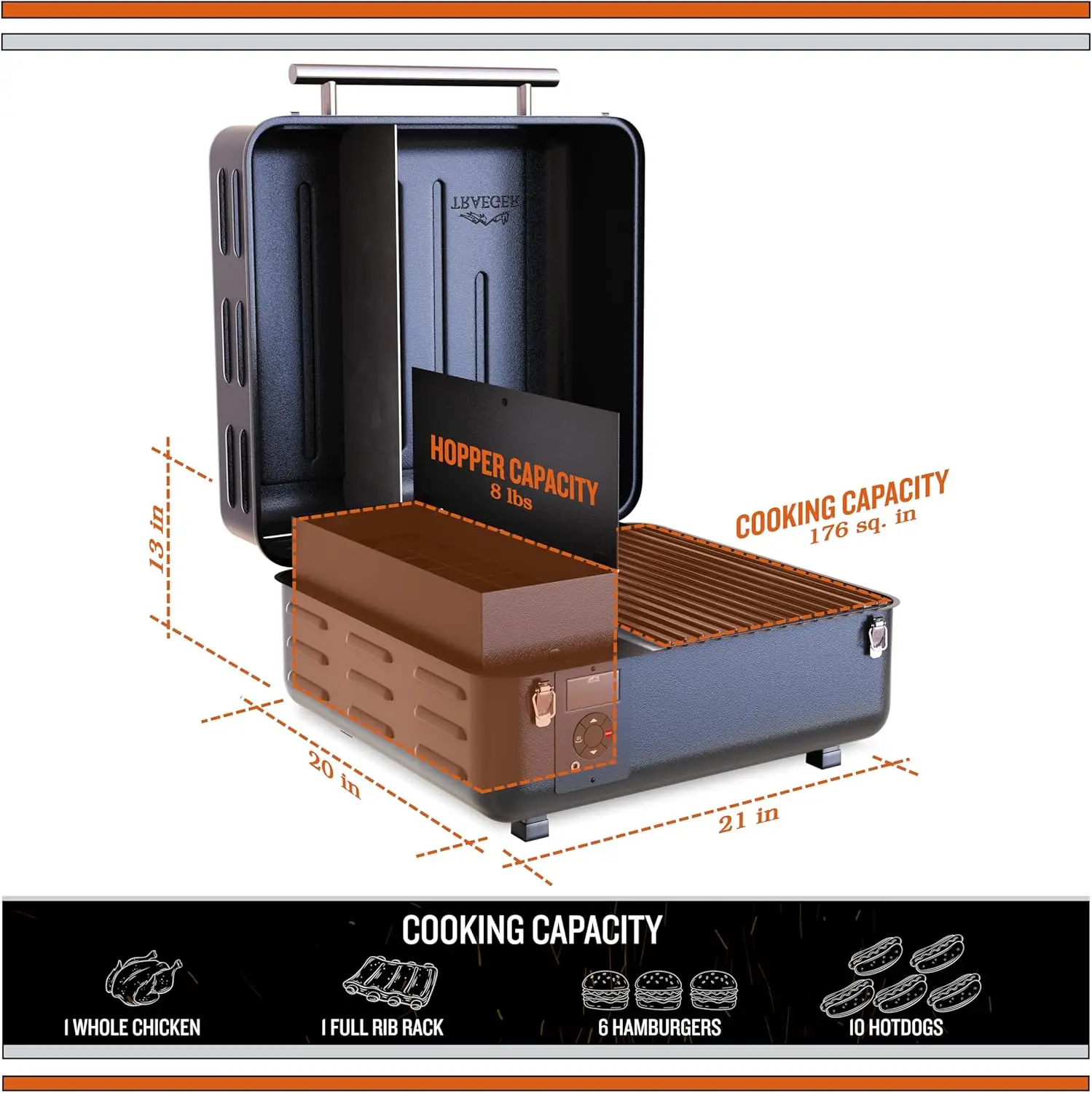 TFT18KLD Ranger, Wood Pellet Grill and Smoker – Electric Tabletop Pellet Smoker with Digital Arc Controller, Cast Iron Griddle