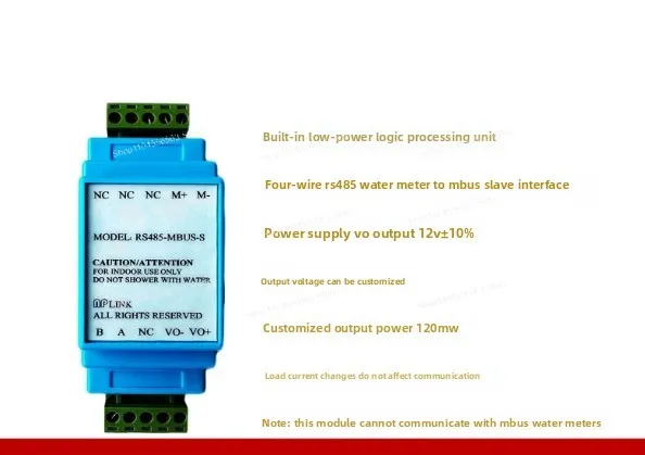 Four-wire RS485 to MBUS slave station converter transparent transmission module, suitable for water meters