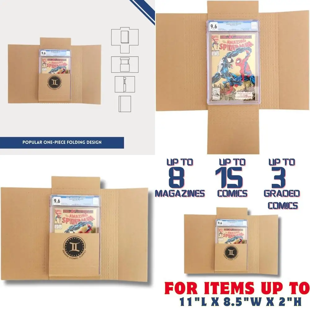 

100-Pack Comic Shipping Boxes - Fits 15 Comics, 3 Slabs, 10 Toploaders, 8 Magazines | Customizable for Comics, Manga, Books