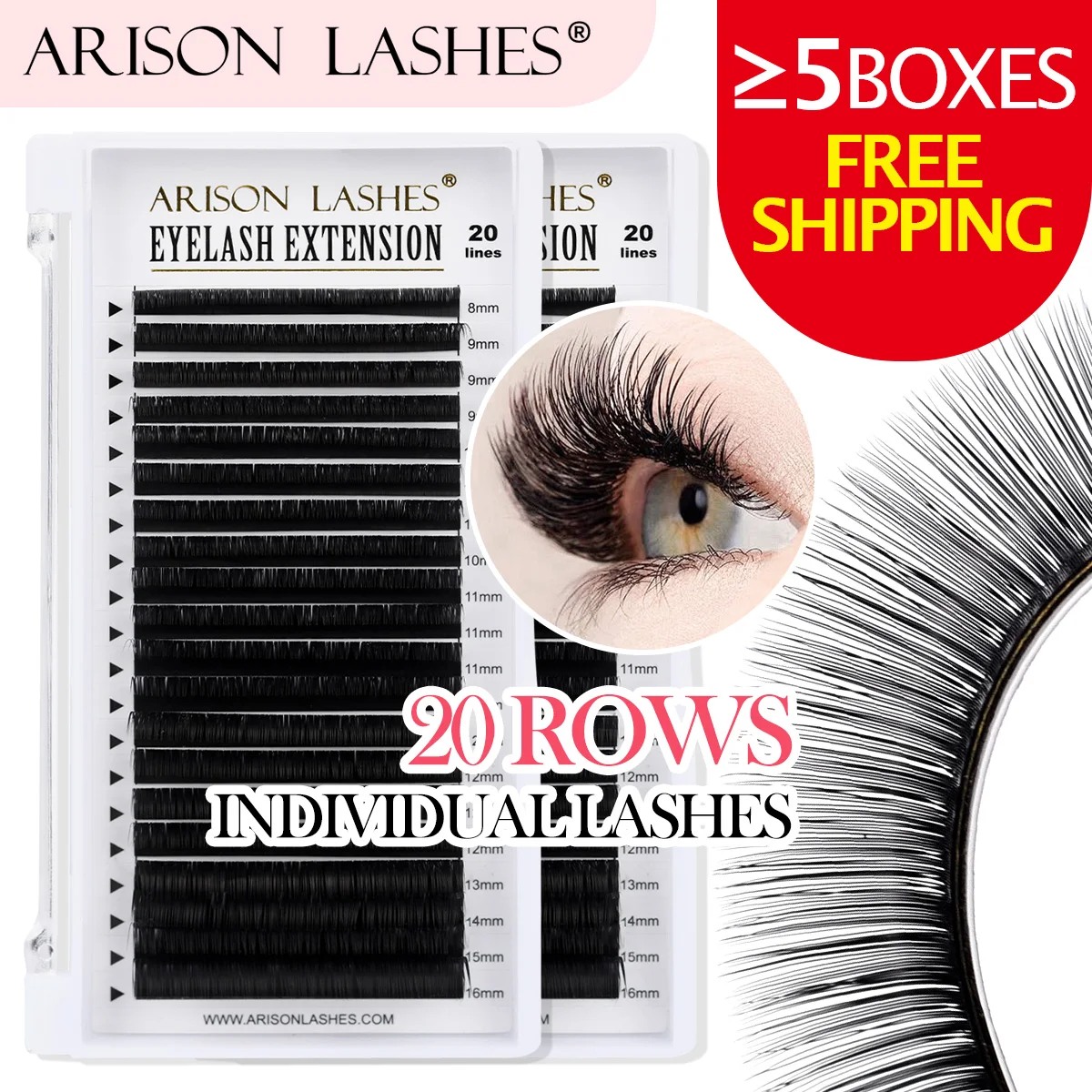 ARISON 20 Rows Classic Lashes Matte Individual Eyelash Extension Russian Volume Eyelashes C/D Curl Premium Soft Eye lash