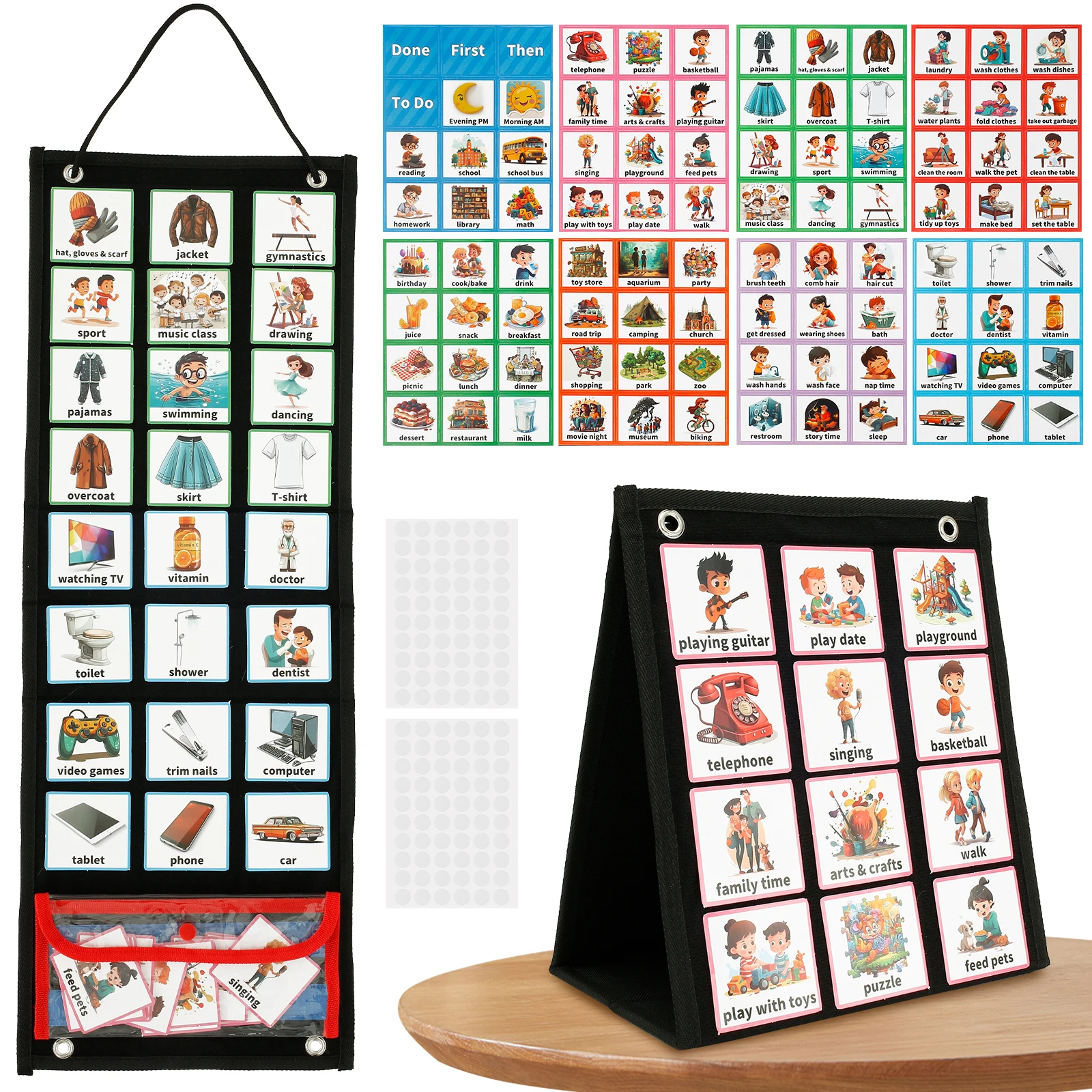 Visual Schedule Chore Chart for Kid Daily Routine Chart with 96Cards Calendar Pocket Autism Learning Behavioral Tool For School