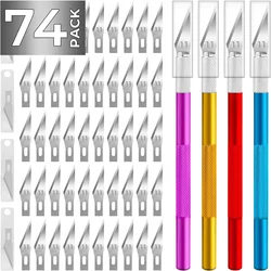 74PCS Hobby Knife Exacto Knife with 4 Upgrade Sharp Hobby Knives and 70 Spare Craft Knife Blades for Art, Scrapbooking