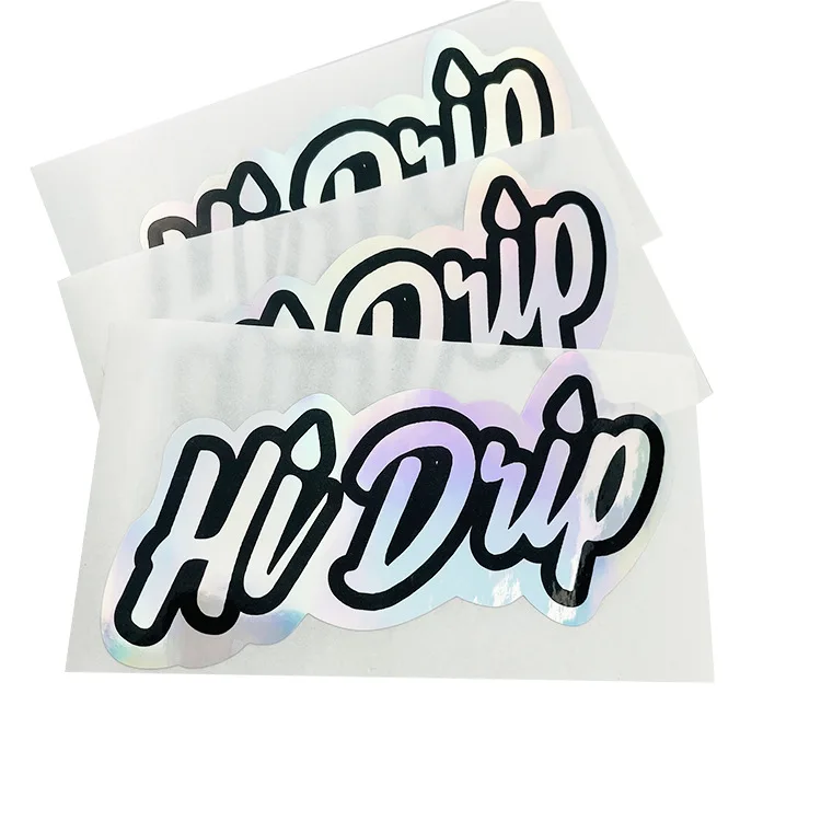 Customized Holographic Alphabet Logo Labels Irregular Die-cut Color Refective Rainbow Stickers