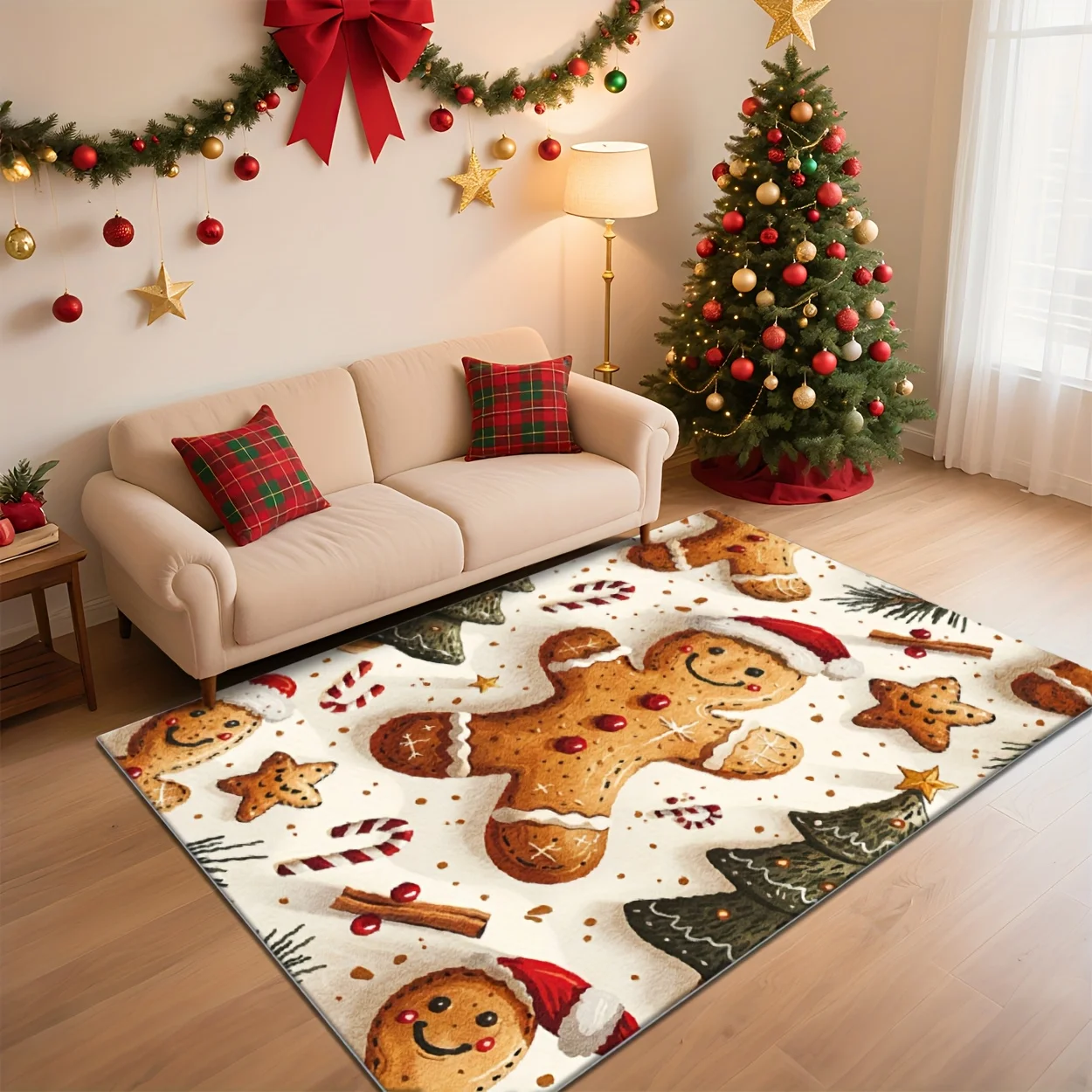 1pc 2D Print Gingerbread Man Rectangle Area Rug, Lint Free Soft Polyester, Ideal Christmas Gift, Machine Washable, Perfect
