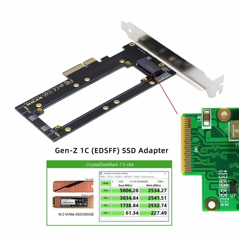 Gen-Z1C SSD Adapter PCI-E 4.0 4X Host Adapter to NVMe Ruler 1U GEN-Z EDSFF 5.9mm 8.0mm Thickness Short SSD E1.S Carrier Adapter