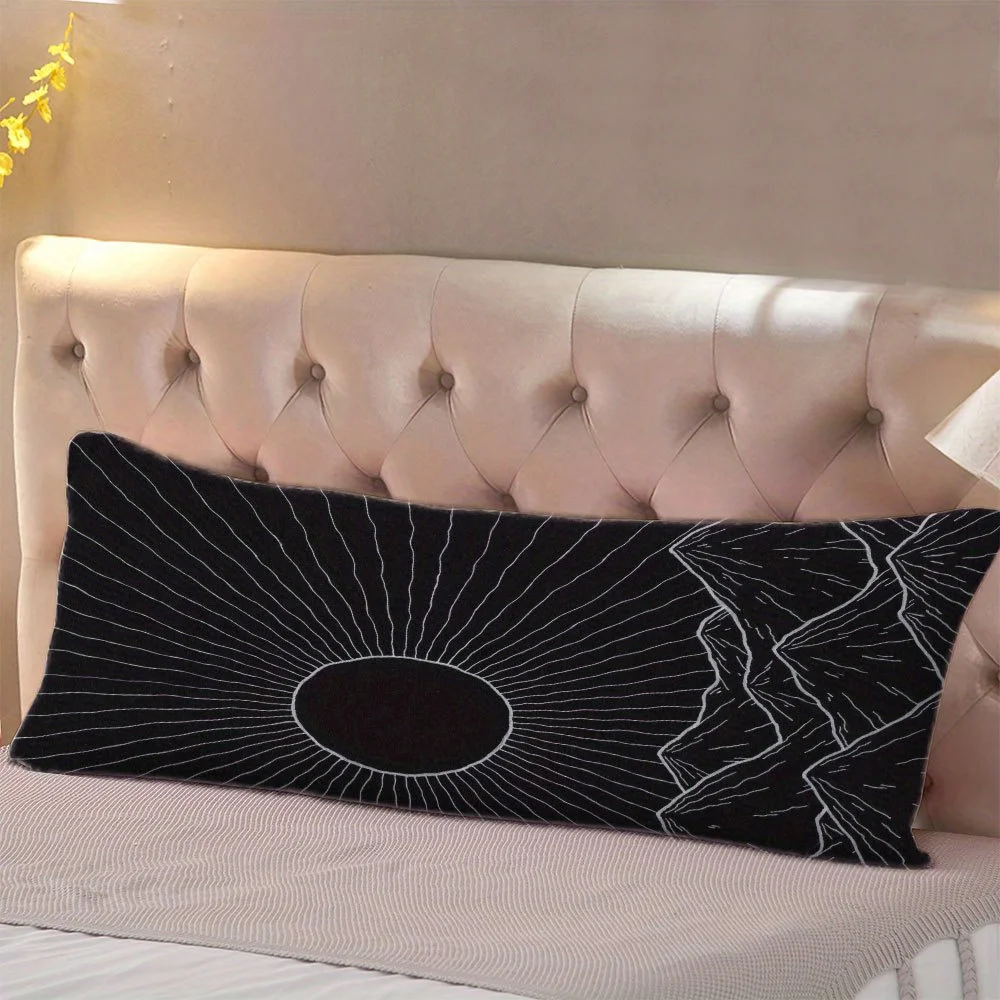Extra Long Body Pillow - Extra Large 50.8x137.16 cm Modern Bed Pillow with Zipper Closure, Black & White Diagonal Stripe Design