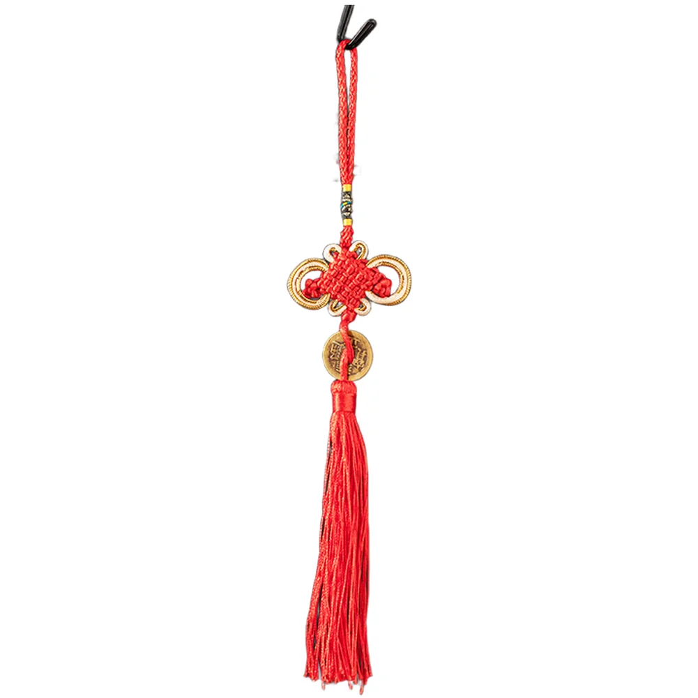 Brass Feng Shui Coin Pendant Featuring Chinese Knot Wealth Design for Door Hanging Home Interior and Office Decor