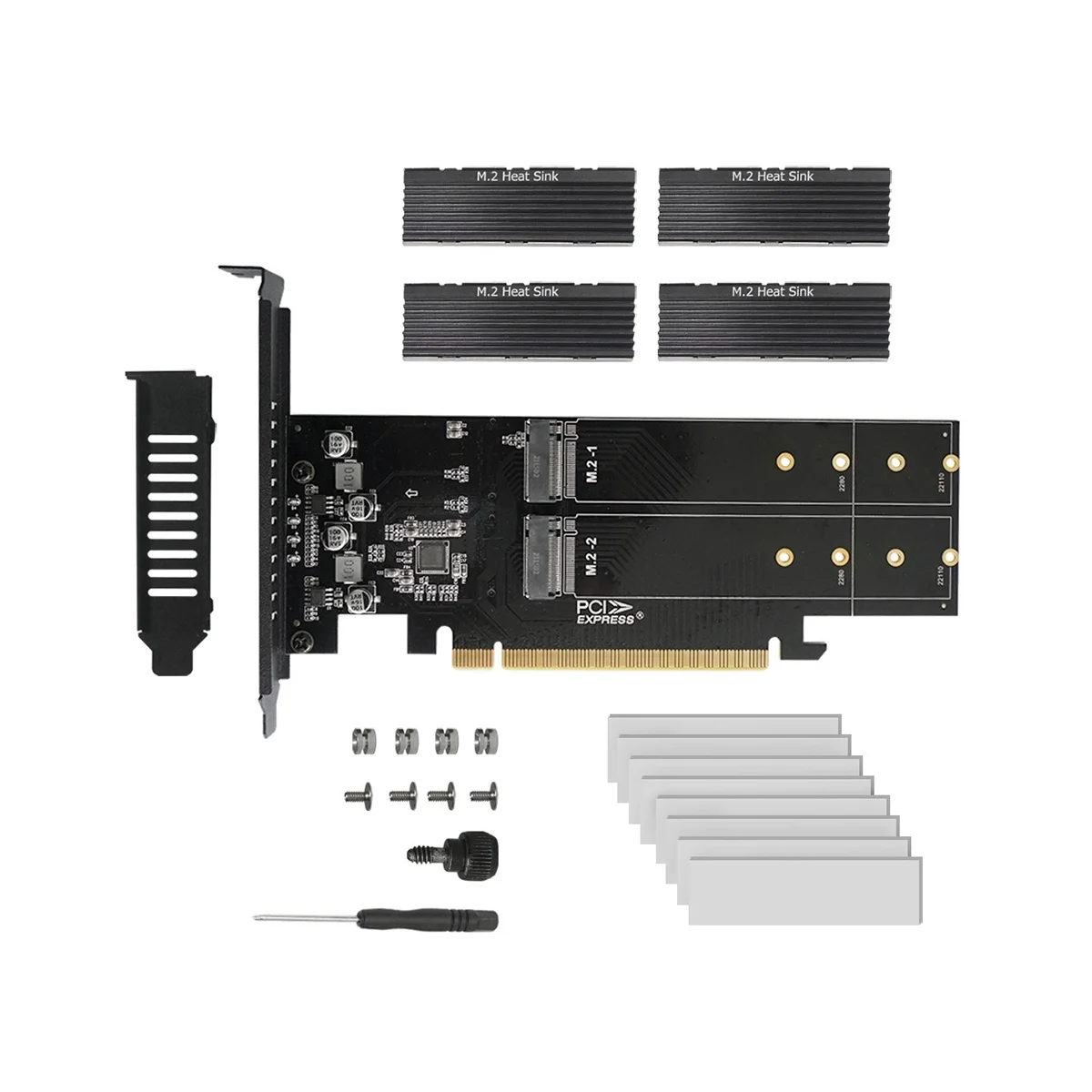 PCIe To M2 Adapter Card, PCIE X16 4 Port M2 NVME M Key SSD Add on Card PCI Express Expansion Card with Heatsink