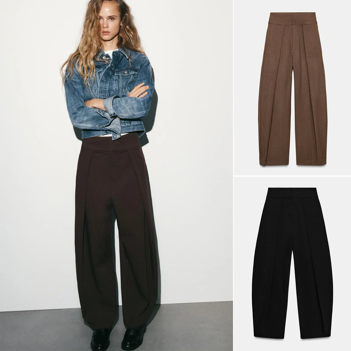

Spring New Women's High Waist Long Pleated Decorative Balloon Pants Metal Hook Closure Casual Sle Polyester Fiber