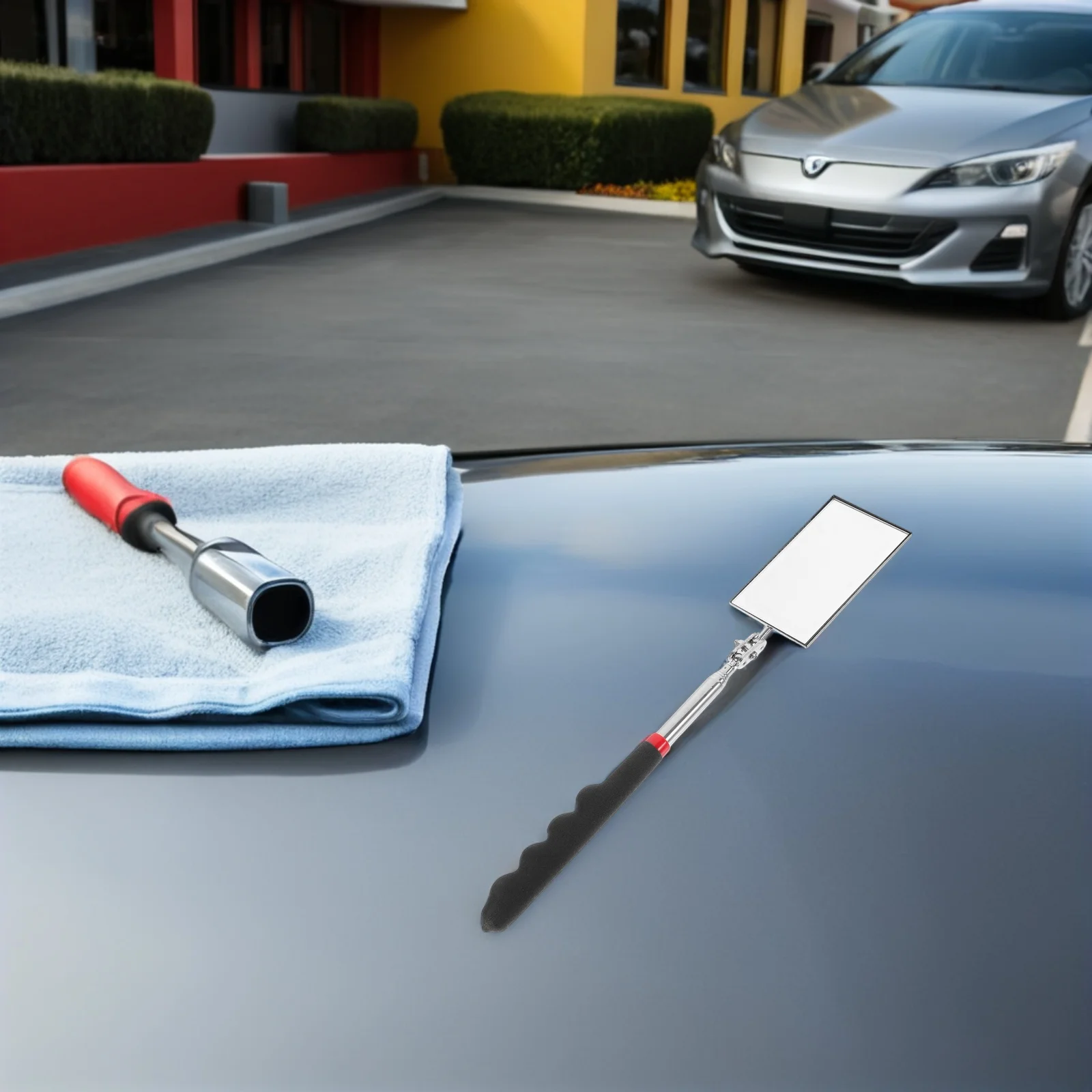 

2pcs Telescoping Inspection Mirror Extendable Flexible Rectangular Mechanic Tool For Car Maintenance Vehicle Detection Underbody