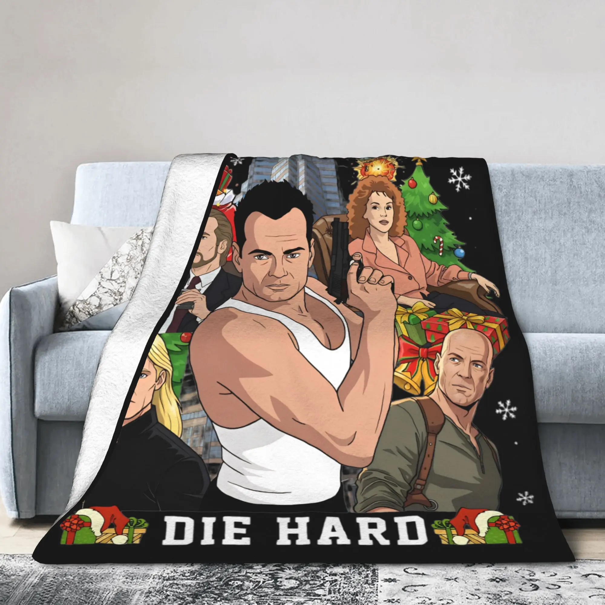 

Die Hard Christmas John McClane Fleece Throw Blanket Funny Movie for Couch Knitted Blanket Travel Lightweight Multi-function