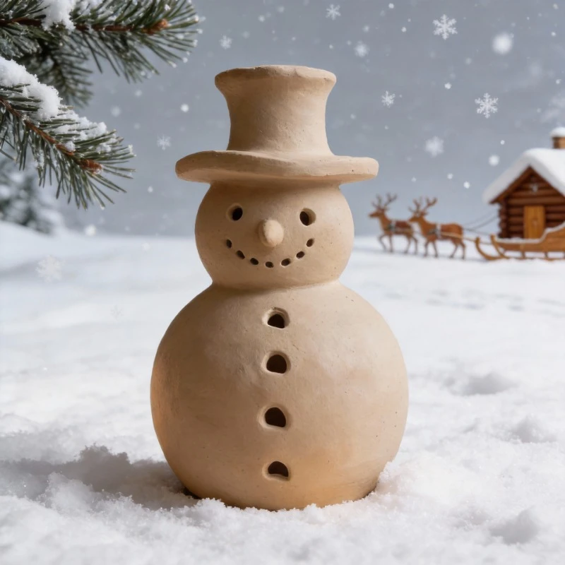 

Терракотовый снеговик ручной работы из белой глины, рождественская фигурка, зимний праздничный декор, деревенский стиль, для дома и улицы