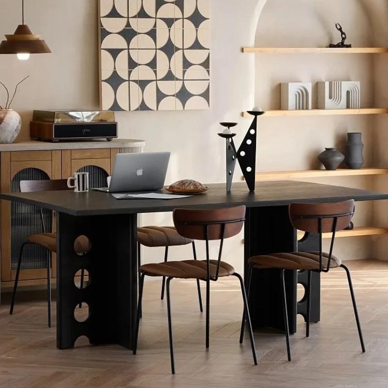 

North American Oak Designer Mid-Ancient Office Conference Table Solid Wood Six-Person Long Table