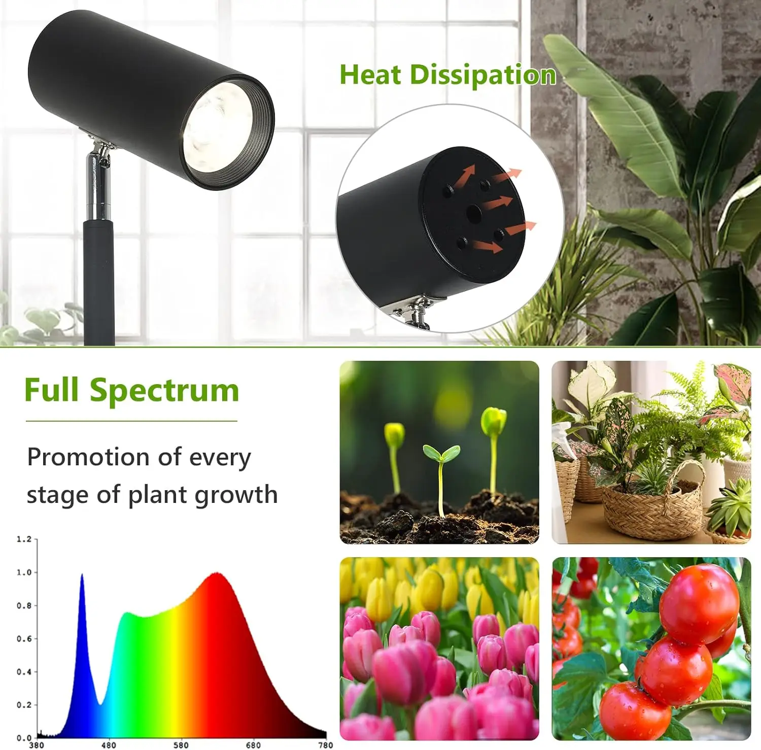Full Spectrum LED Grow Light Stand with Timer & Adjustable Height for Indoor Plants