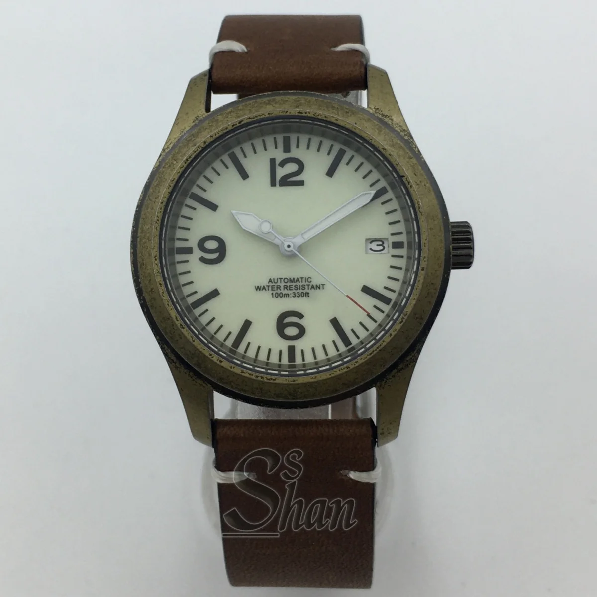 36mm/39mm pilot's watch retro bronze case domed sapphire glass leather strap NH35 NH36 automatic movement men's mechanical watch