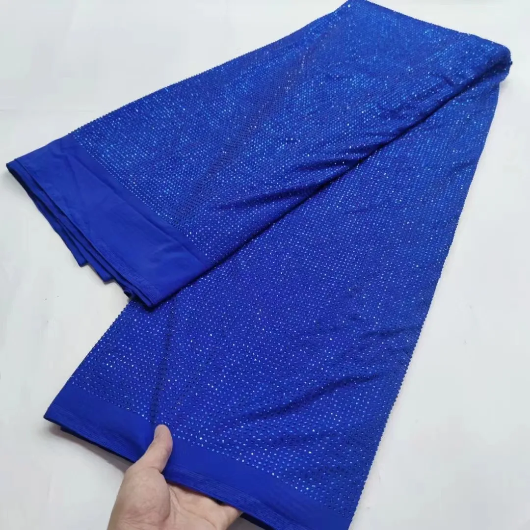 Royal Blue African Nigerian Tulle Lace Fabric High Quality Embroidery With Glittery Heavy Stones Fabric For Wedding Party Dress