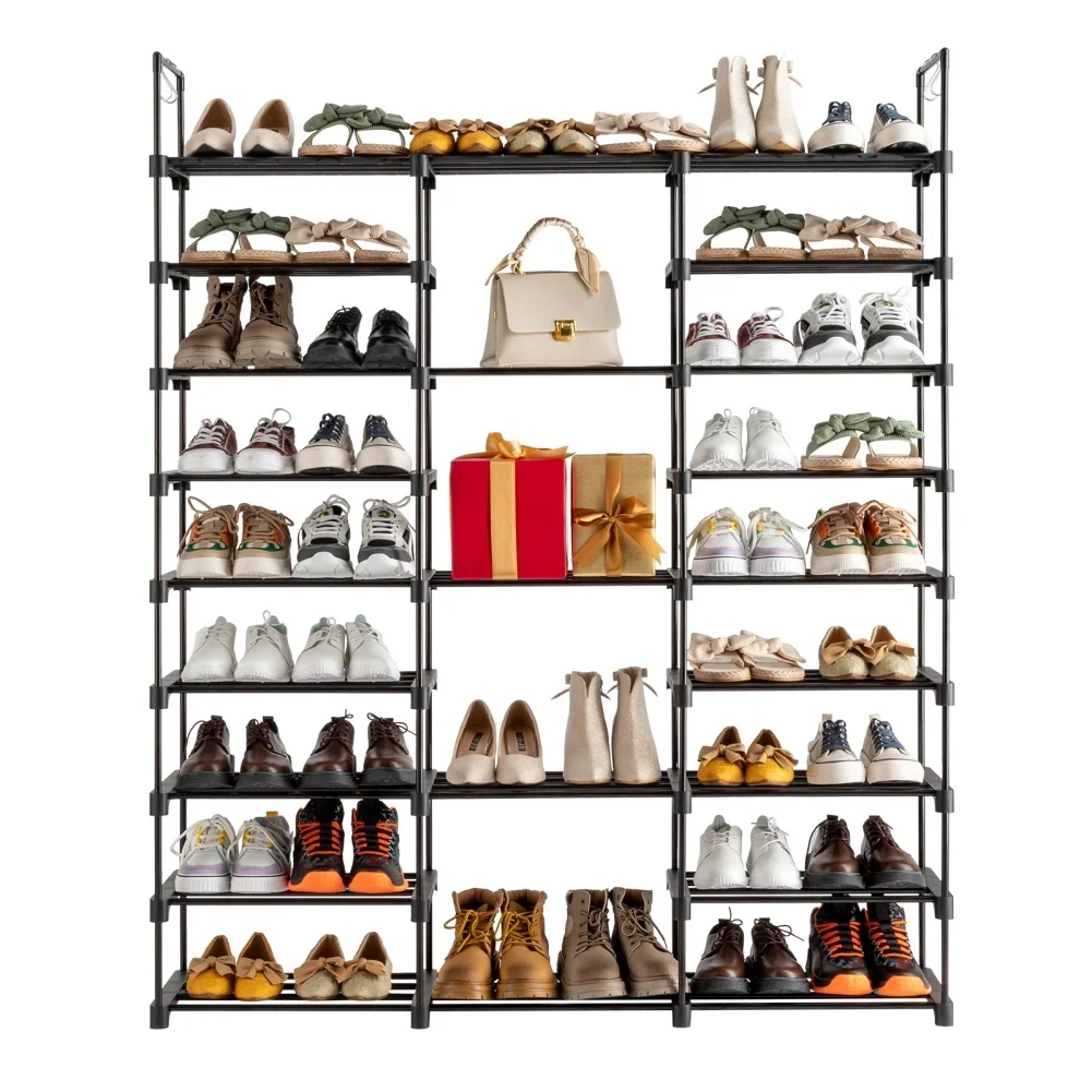 9 Tiers Large Shoe Rack Organizer, Stackable 3 Rows Shoe Cabinet, Shoe Rack Organizer, 50 Pairs Heavy Duty Shoes Shelf Storage