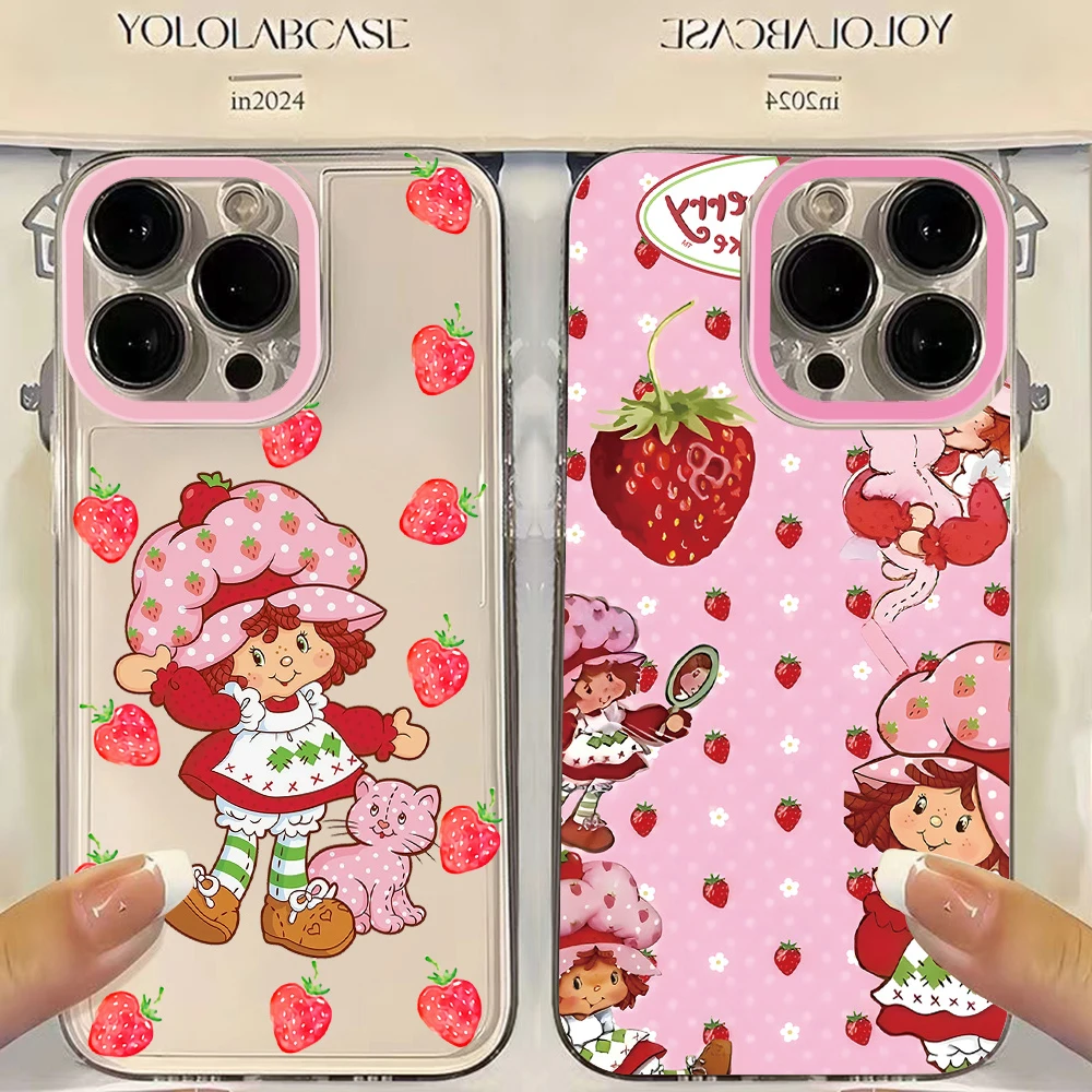 Capa Transparente Strawberry Shortcake Wave para iPhone 17 16 16e 15 14 13 12 11 Mini Pro Max X XR XSMax 7 8 Air Plus
