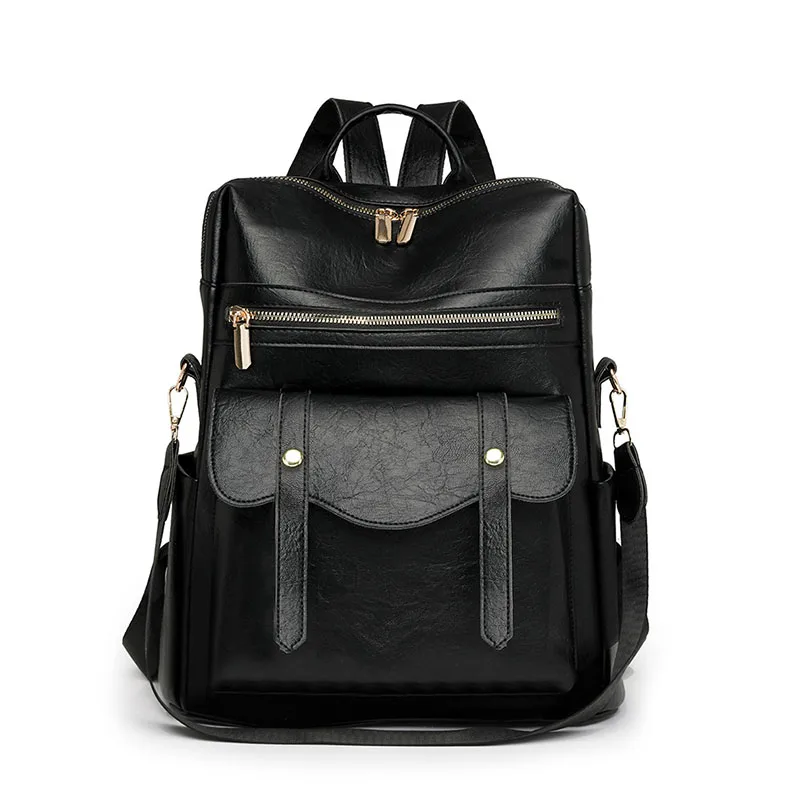 Large capacity retro style soft women's backpack high quality convertible shoulder bag, perfect for commuting and travel