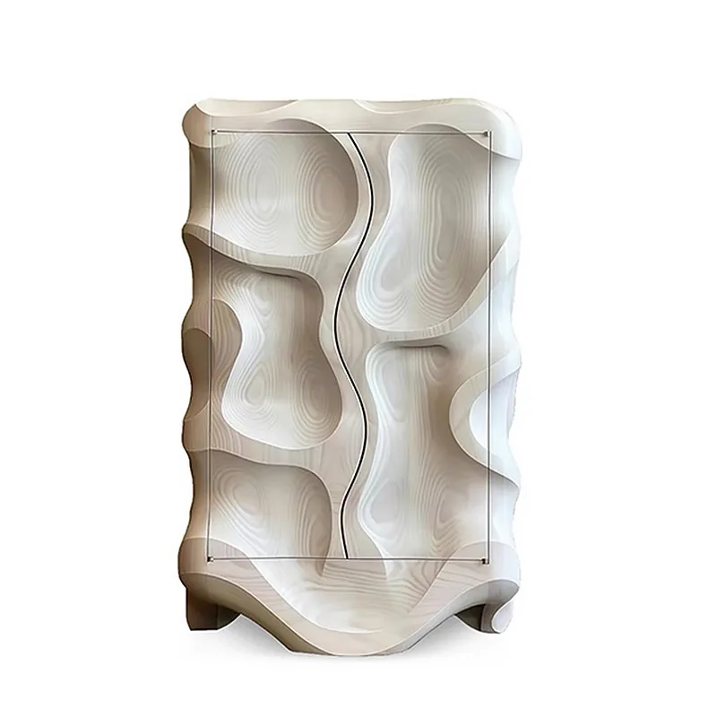 *Hand Carved Light - Luxury Cabinet Solid Wood with Irregular Shape Wave Shaped Edges a Premium High - End Sideboard for Storage