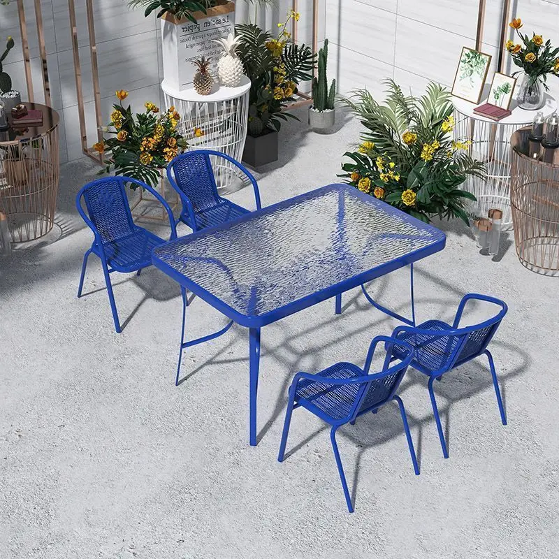 Outdoor tables and chairs, open-air courtyard garden, waterproof and sunscreen tables and chairs, colorful long tables